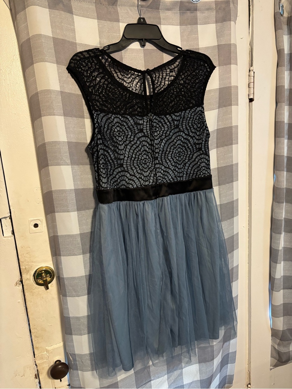 Mystic Black Lace & Blue Tulle Formal Dress